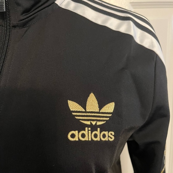 Adidas black white and gold detail track jacket youth L - Picture 3 of 5